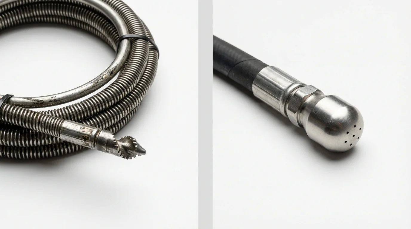 Drain snake cable and hydro jetting nozzle used for drain cleaning in New Haven, MI